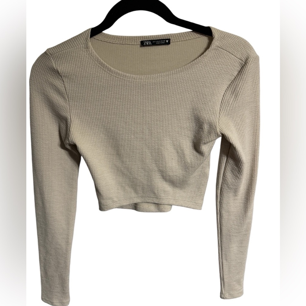 ZARA tan ribbed long sleeved crop top